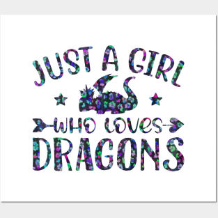 Just A Girl Who Loves Dragons Blue Confetti Leopard Posters and Art